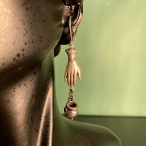 MDM Handmade Original Witchy Spooky Victorian Hands Over Cauldron Earrings OOAK!